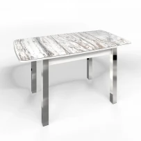 Кухонный стол Флорида раздвижной ножки квадратные металл хром (подстолье белое) ЛДСП, Металл, Стекло с фотопечатью, Мрамор СМ2